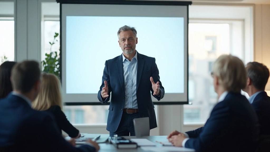 Professionelle Geschäftspräsentation vor einem Publikum in einem modernen Konferenzraum