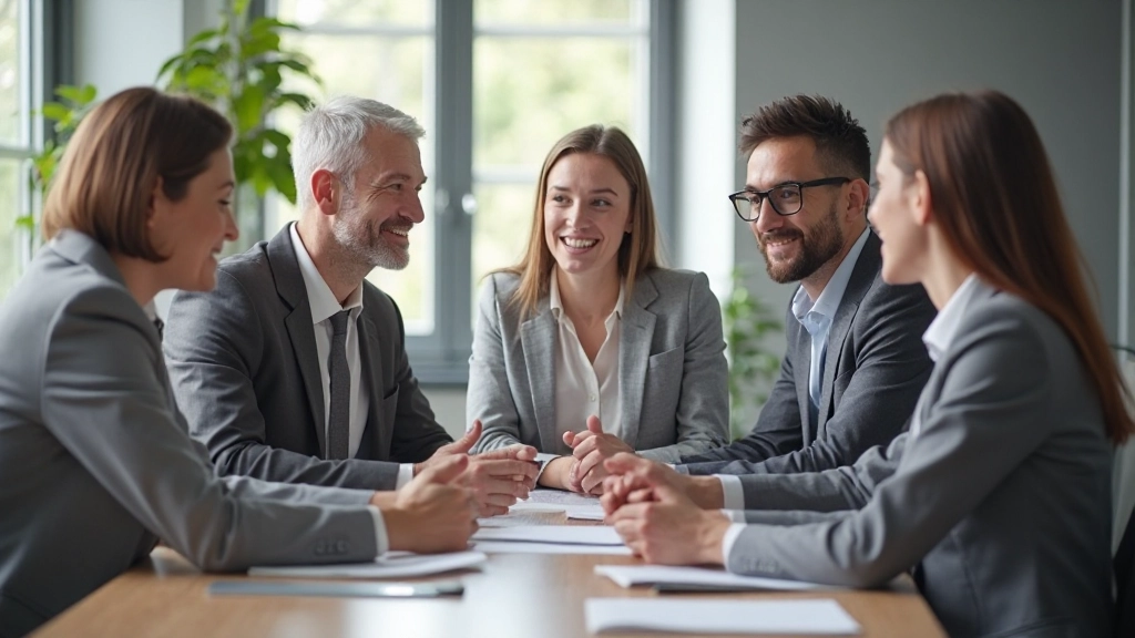 Professionelles Foto eines Teamtreffens mit anatomisch korrekten Personen, die zusammen an einem Tisch arbeiten
