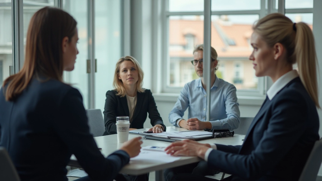 Professionelle Frau führt wichtiges Geschäftsgespräch mit Kollegin im modernen Büro