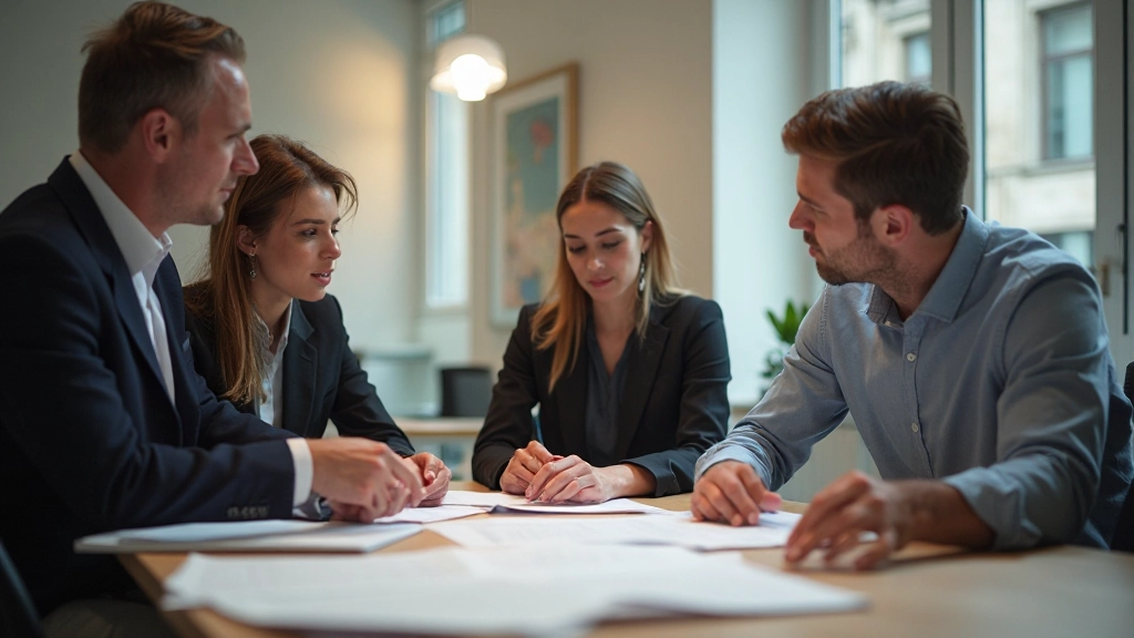 Diverse Teamkollegen arbeiten zusammen am Konferenztisch in konstruktiver Besprechung