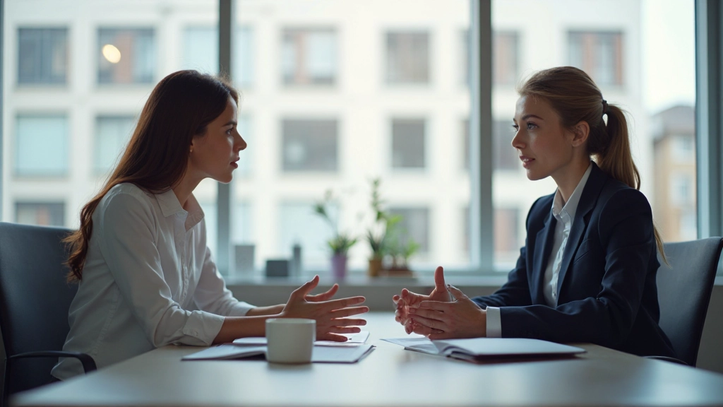 Professionelles Foto zweier Mitarbeiter beim konstruktiven Feedback-Gespräch im Büro