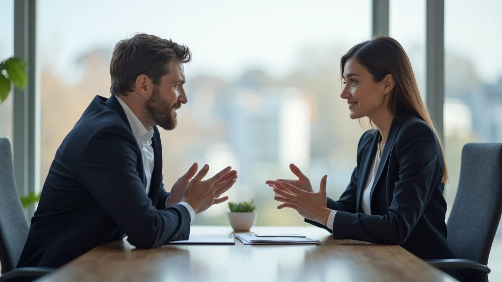 Professionelle Geschäftsbesprechung mit zwei Personen an modernem Konferenztisch
