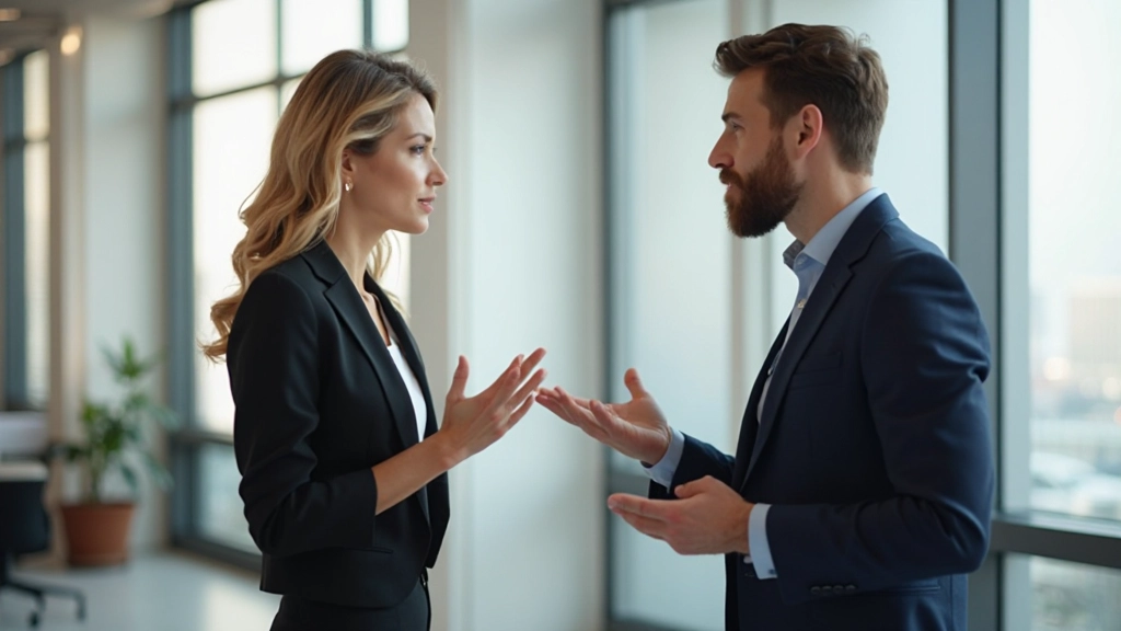 Zwei Profis in Geschätsumgebung führen konstruktives Gespräch mit offener Körpersprache